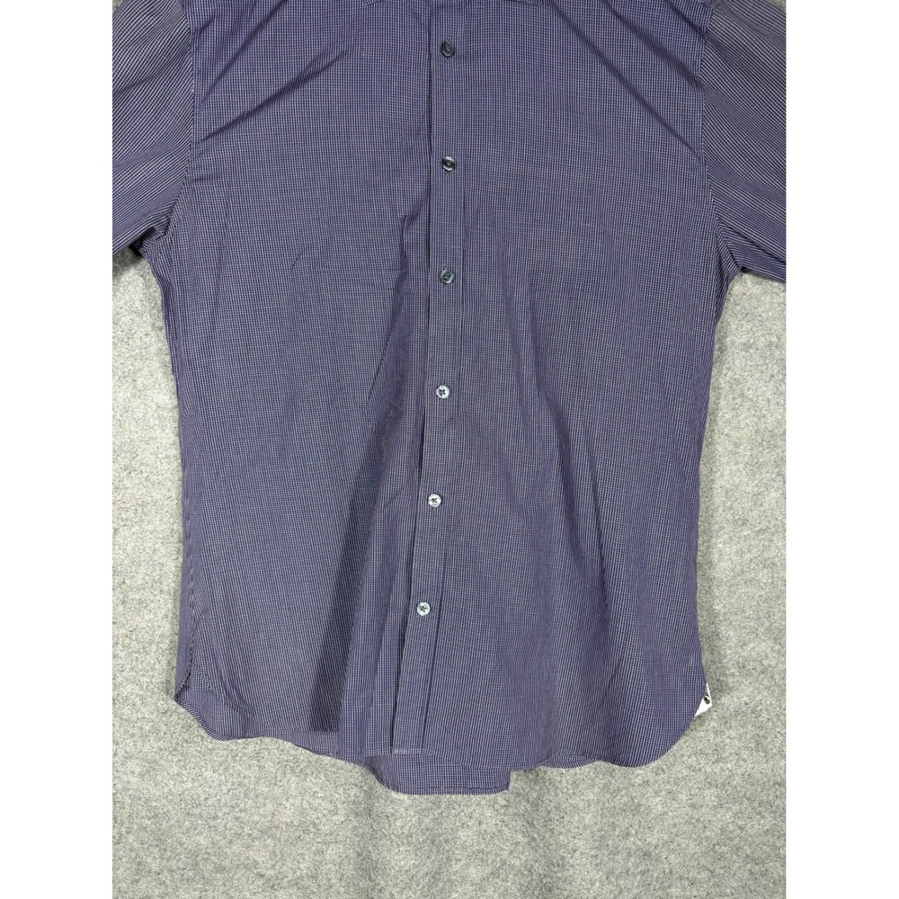 John Varvatos USA Mens Slim Fit Button Down Shirt Navy Blue Micro Check 16 32/33 - Picture 2 of 12